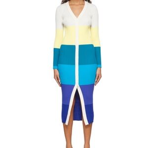 STAUD Shoko Striped sweater Yellow and Blue Pencil Midi dress‎ Xs